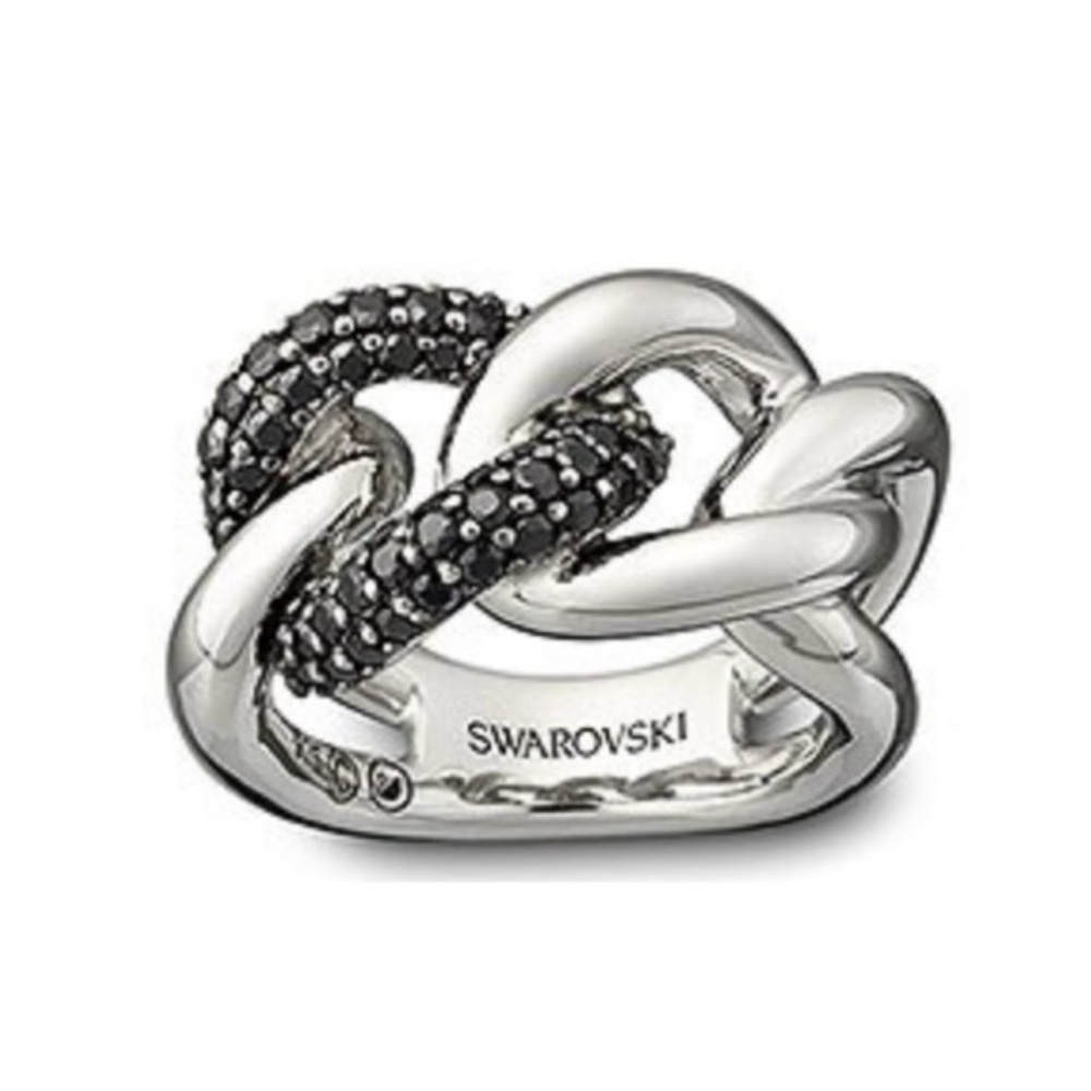 Swarovski Manhattan Ring - Black 925 Sterling Silver - Size 52 (6 / S) 1065969